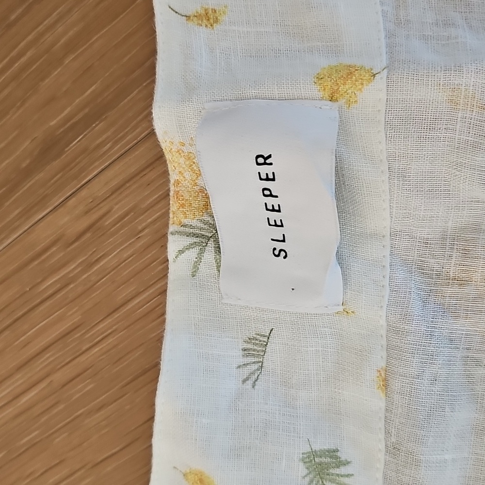 Sleeper Brigitte Linen Floral Midi Dress Mimosa Puff Sleeve Ivory Yellow Small - Picture 7 of 9